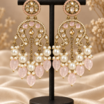 Apoorva Light Pink Lightweight Kundan Chandbali Earrings