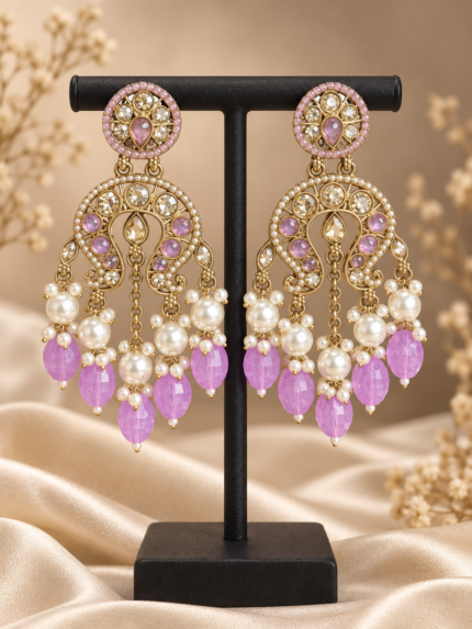 Apoorva Lavender Lightweight Kundan Chandbali Earrings