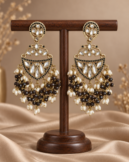 Niyati Black Kundan Chandbali Earrings