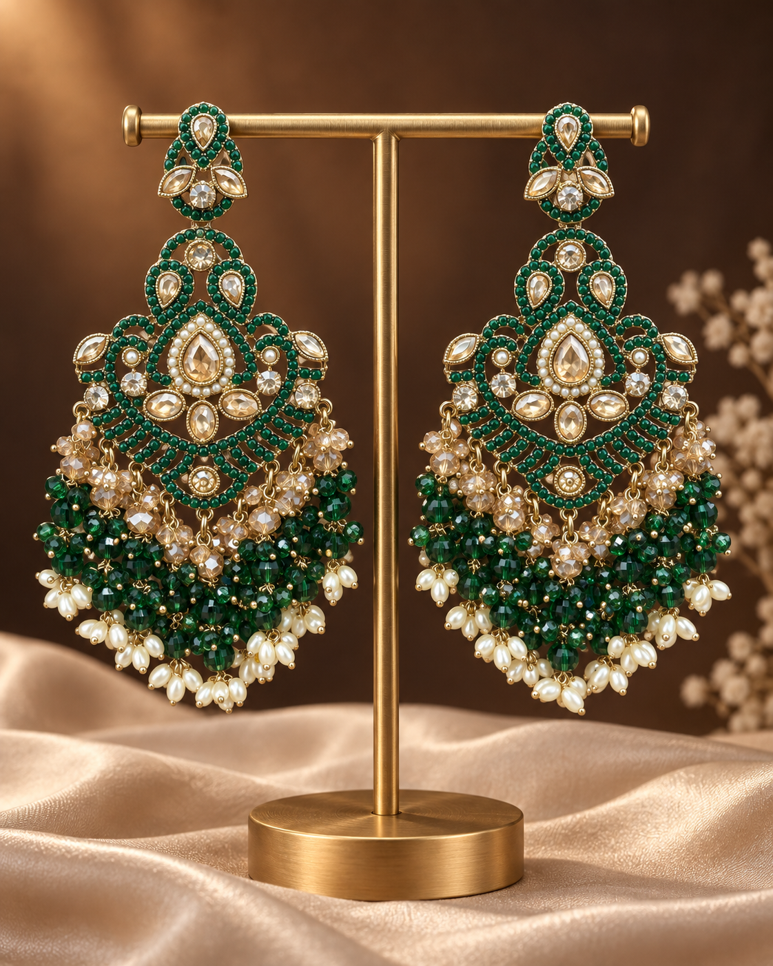 ChatGPT-Image-Sep-8-2026-03_12_04-PM.png Damini Dark Green Kundan Chandelier Earrings - Image 1