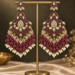 Damini Wine Kundan Chandelier Earrings