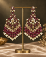 Damini Wine Kundan Chandelier Earrings