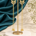 Ahana Long Kashmiri Ghungroo Brass Earrings – Dark Green