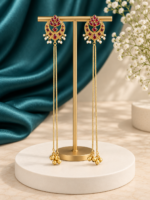 Ahana Kashmiri Ghungru Brass Earrings – Ruby - Image 2