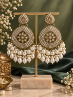 Gulnaz Ethnic Pearl Chandbali Earrings – White - Image 2