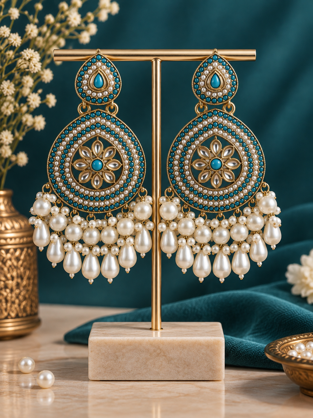 ChatGPT-Image-Sep-9-2026-02_32_10-PM.png Gulnaz Ethnic Pearl Chandbali Earrings – Teal Blue - Image 1