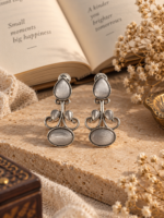 Stone Brass Earrings – White