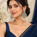 Gulnaz Ethnic Pearl Chandbali Earrings – Light Blue