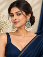 Gulnaz Ethnic Pearl Chandbali Earrings – Light Blue