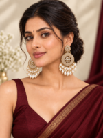 Gulnaz Ethnic Pearl Chandbali Earrings – White
