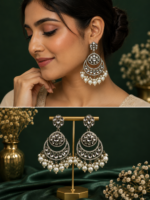 Ameera Kundan Pearl Chandbali Earrings – White - Image 2