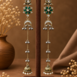Zareen Long Kashmiri Jhumka Earrings – Dark Green