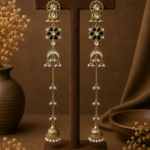 Zareen Long Kashmiri Jhumka Earrings – Black