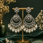 Ameera Kundan Pearl Chandbali Earrings – White