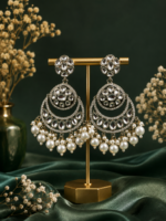 Ameera Kundan Pearl Chandbali Earrings – White