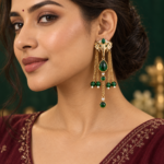 Aaranya Haathi Long Dangler Earrings – Emerald Green