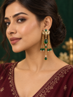 Aaranya Haathi Long Dangler Earrings – Emerald Green