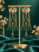 Aaranya Haathi Long Dangler Earrings – Emerald Green - Image 2