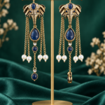 Aaranya Haathi Long Dangler Earrings – Dark Blue