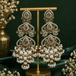 Zehra Premium Kundan Pearl Dangler Earrings – Golden