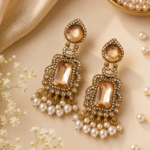 Aarzoo Kundan Pearl Dangler Earrings – Golden