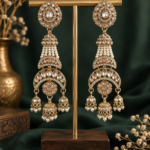 Nayab Long Kundan Jhumka Earrings – White
