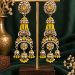 Nayab Long Kundan Jhumka Earrings – Yellow