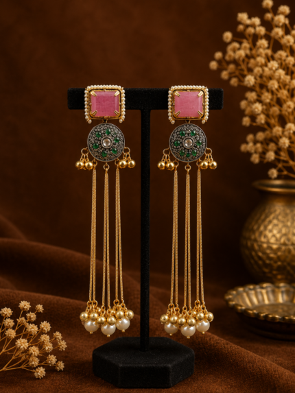 Shivani Premium Kashmiri Ghungroo Earrings – Light Pink