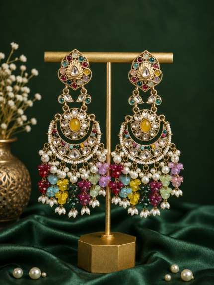 Inaya Kundan Chandbali Earrings – Multi