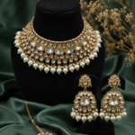 Aabha Premium Kundan Choker Jewellery Set – White