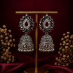Aarvi Oxidised Stone Jhumka Earrings – Silver