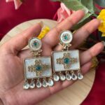 Anjana Premium Marble Earrings – Teal Green