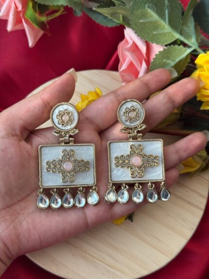 Anjana Premium Marble Earrings – Light Pink