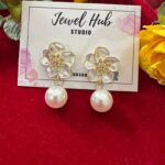 White Flower Pearl Earrings