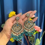 Meenal Kundan Earrings – Teal Blue