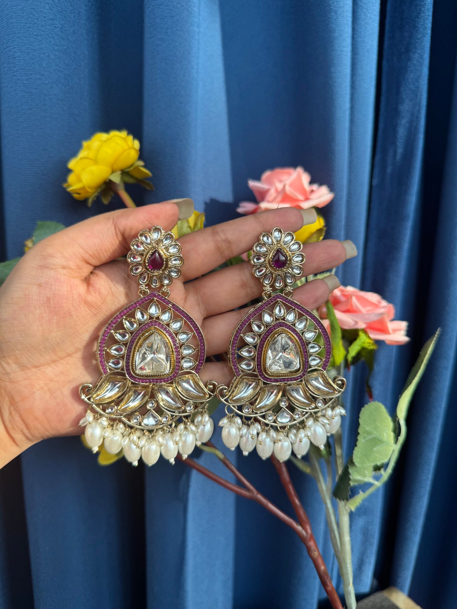 Photo-02-01-25-4-38-24-PM-scaled-1.jpg Sanya Kundan Earrings – Purple - Image 1