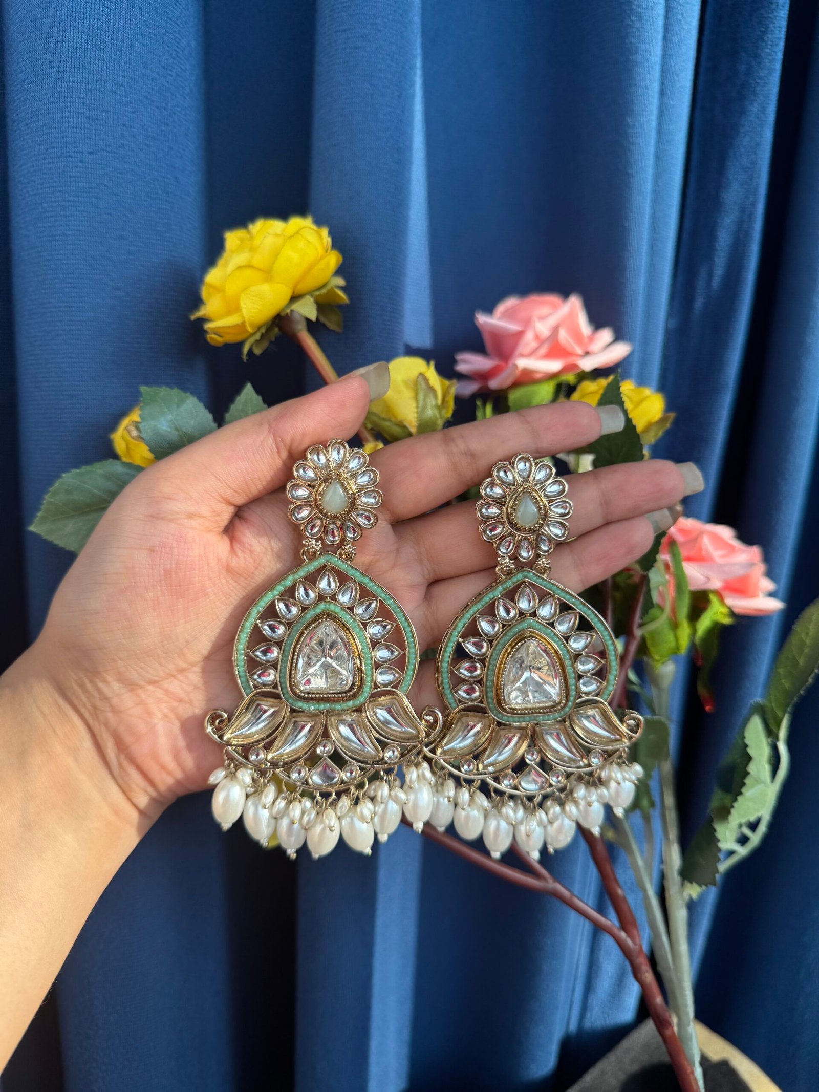Photo-02-01-25-4-40-08-PM-scaled-1.jpg Sanya Kundan Earrings – Light Green - Image 1