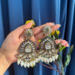 Sanya Kundan Earrings – Teal Blue