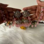 Sameera Kundan Earrings With Kaan Chain -Light Pink