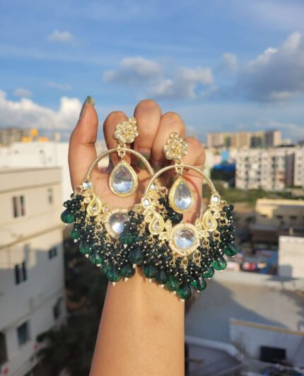 Neeti Chandbali – Dark Green (Golden Polish)