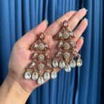 Gulzar Kundan Drops – Dark Pink