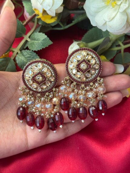 Shakira Kundan Earrings -Red