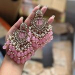 Ishani Kundan Chandbali Earrings – Pink