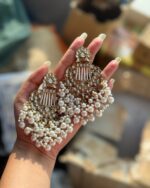 Ishani Kundan Chandbali Earrings – White - Image 3