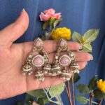 Kavya Premium 3 Jhumki Chandbali – Light pink