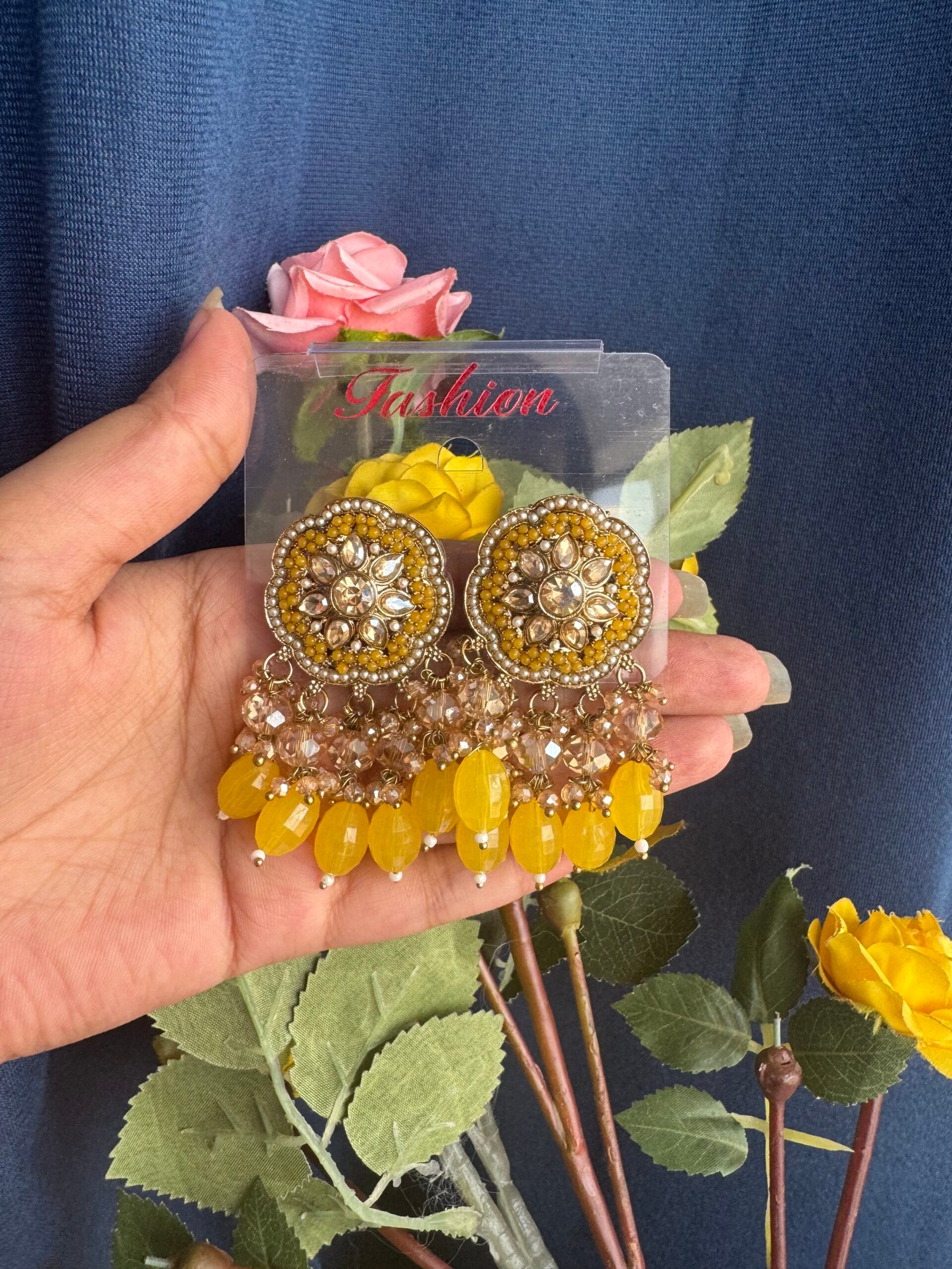 Photo-04-05-25-1-40-51-PM-scaled-1.jpg Shrishti Flower Kundan Studs – Yellow - Image 1