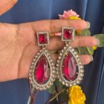 Ashika Premium Stone Earrings – Dark Pink