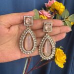 Ashika Premium Stone Earrings – Peachish Pink