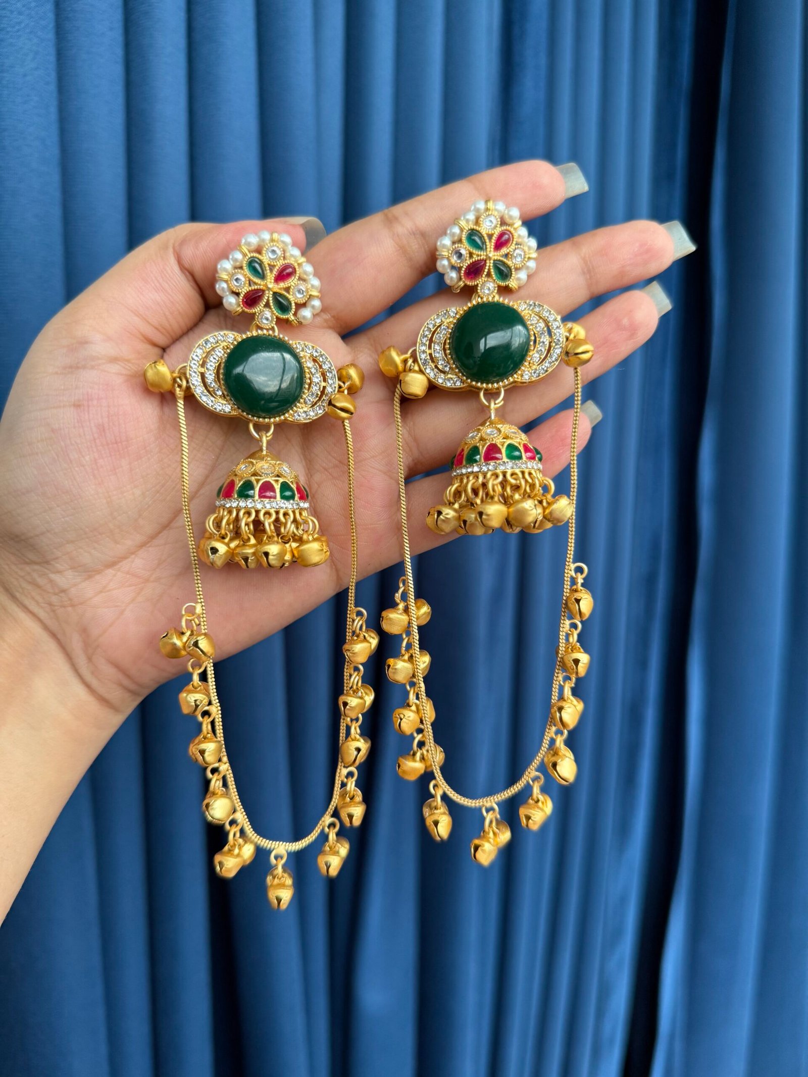 Photo-04-10-25-3-57-09-PM-scaled-1.jpg Sunehri Kashmiri Earrings – Green Red - Image 1