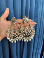 Meher Kundan Earrings With Kaan Chain – White - Image 3